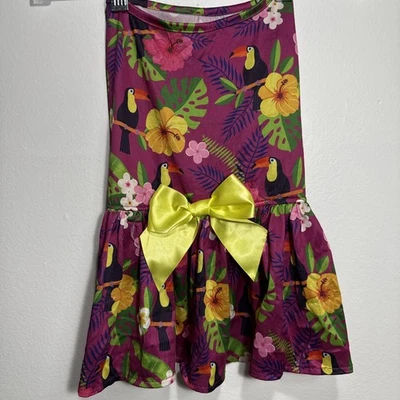 Tucan Birds Sun Dress for SMALL Dog Slip-On Island Floral Purple Yellow Bow - Image 1 of 4