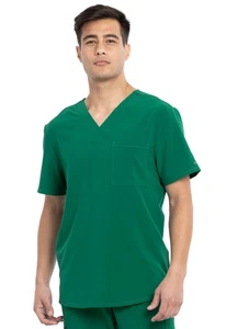 Cherokee Men's Scrubs Tuckable V-Neck in Top CKA689 HUN Hunter Green Free Ship - Picture 1 of 4