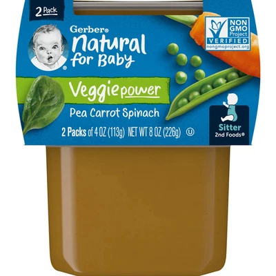 Natural para Bebê, Veggie Power, 2nd Foods®, Espinafre de Cenoura Ervilha, Pacote com 2, 4 oz - Imagem 1 de 3