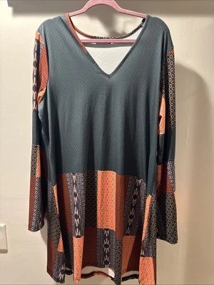 Vestido Estampado Azalea By Firmiana Azteca Talla 1x Cuello en V Mangas Campana Tejido Tribal Foto 1 de 4