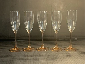 5 - Vintage Luminarc Rosa/Pfirsich Stiel Sektflöten/Weingläser Frankreich 8,75" - Bild 1 von 5