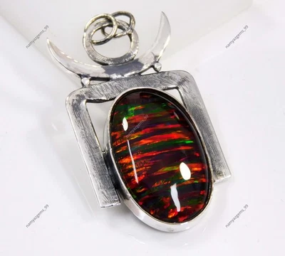 Ciondolo in argento sterling 925 bellissimo opale di fuoco 35 ct certificato ... - Immagine 1 di 4