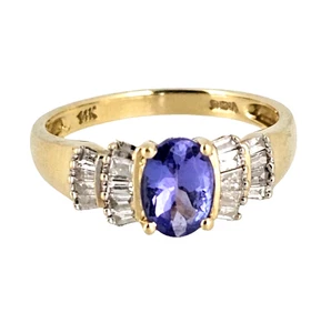 14k Yellow Gold Tanzanite With Baguette Diamond Ring Size 7 - Picture 1 of 23