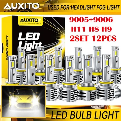 12X AUXITO 9005 9006 H11 LED Headlight Combo High Low White 90000LM CANbus M6S R - Image 1 of 4