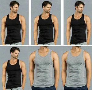 Camiseta sin mangas 3-12 para hombre 100 % algodón camiseta interior batidora de esposa negra gris S-3XL - Imagen 1 de 5