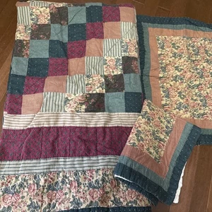 3 Pc Vintage Patchwork Squares Quilt 2 Shams 104x86” Farmhouse Cottage Lodge - Picture 1 of 6
