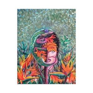 Quadro acrilico originale ritratto donna con fiori pezzo unico arte moderna - Foto 1 di 7