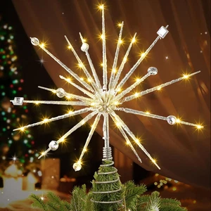 Retro Starburst Iluminado Árbol Topper Mediados de Siglo LED Cristal Decoración de Navidad - Imagen 1 de 7