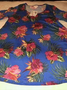 Lularoe Small Perfect T Blue Pink Hibiscus Tropical Floral 8-14 New 8/10 12/14 - Picture 1 of 11