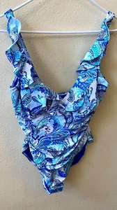 Kenneth Cole KC0EF98 Blue Vermicular One Piece Swimsuit Size S $120 #52 - Picture 1 of 5