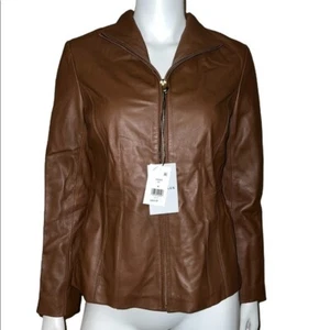 Cole Haan Women's Light Brown Wing Collar Leather Coat Medium NWT NWD - Picture 1 of 9