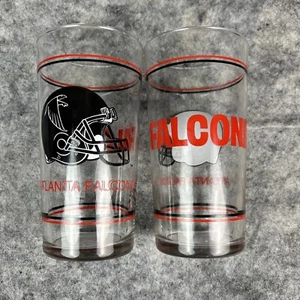 Vintage 1990s Atlanta Falcons NFL NFC Tall 20 oz. Glass Drinking Cup Set of 2 - Picture 1 of 4