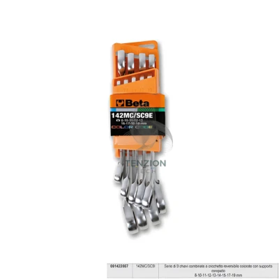 Set 9 Chiavi Combinate A Cricchetto Reversibili Colorate 8-19 - Beta 142MC/SC9I - Immagine 1 di 2