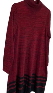 AGB Strick Pullover Kleid Gr. L weinrot schwarz meliert Streifen Mock Rollkragen 39" - Bild 1 von 9