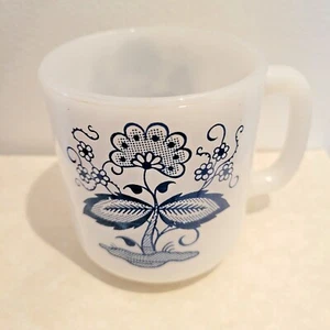 Vintage Blau Zwiebel Blumen Glas Backen Milch Glas Becher Kaffee Tee Tasse Made in USA - Bild 1 von 9