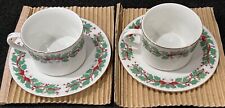 2 Sango Noel 1990 Red Green Holly Christmas Holiday China Cup & Saucer  ECU!