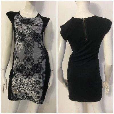 DESIGUAL Vestito abito nero fantasia bianca Tg XS - Immagine 1 di 4