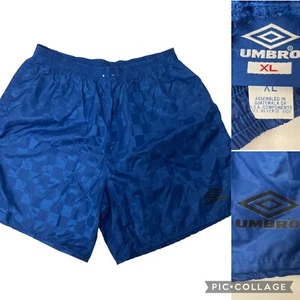 Vtg 90's Umbro SHINY Royal Blue SATIN Checkered Futbol SOCCER Athletic Shorts XL - Picture 1 of 9