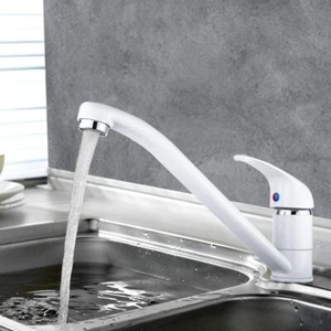 White Tap Faucet Brass Basin Kitchen Sink Mixer Tap Swivel spout 360` - Picture 1 of 6