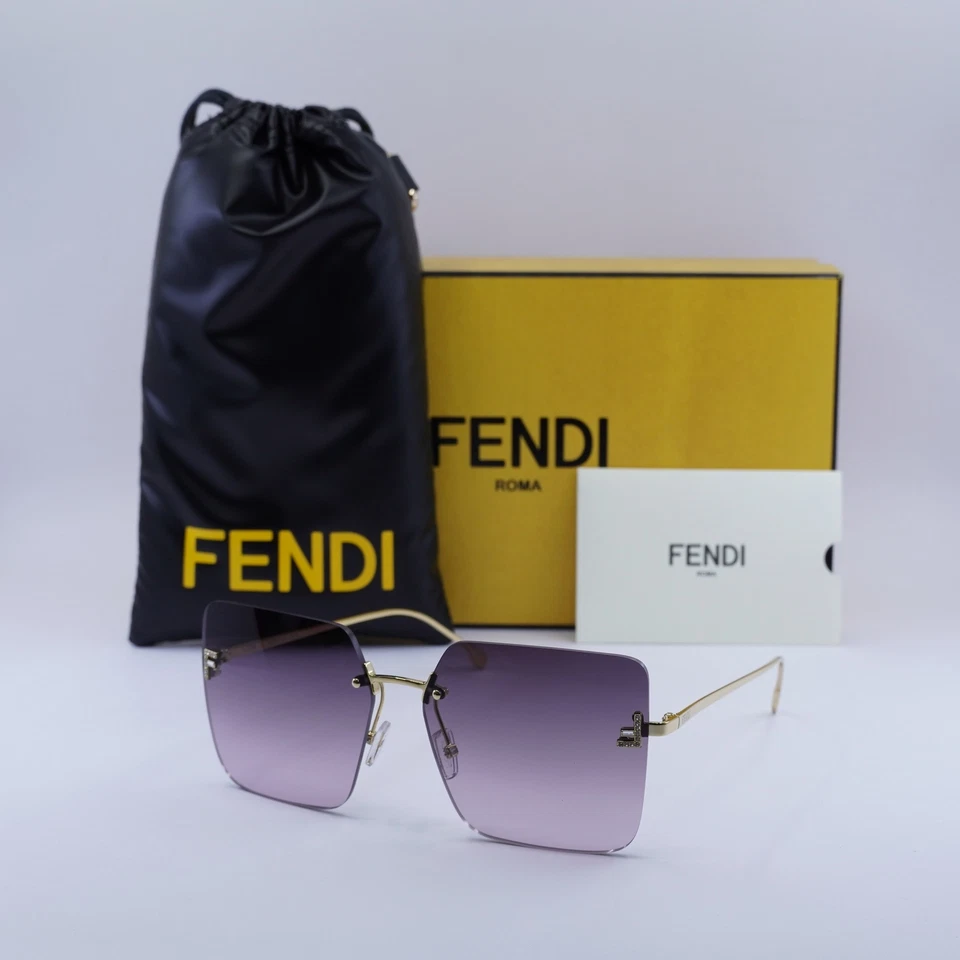 FENDI FIRST CRYSTAL FE4082US 30Y Gold Purple Gradient Women Sunglasses AUTHENTIC