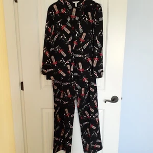 Soma "Cheers" Most Loved Cotton Long Sleeve Long Pant Pajama Set Black Size S - Picture 1 of 16