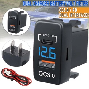 For Toyota QC3.0+PD Dual USB Car Charger Socket Power Adapter + LED Voltmeter GL - Photo 1/8