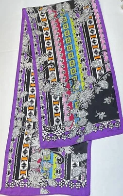 Adrienne Landau Studio Silk Scarf Modern Abstract Geometric Purple 54" x 11.5” - Image 1 of 4