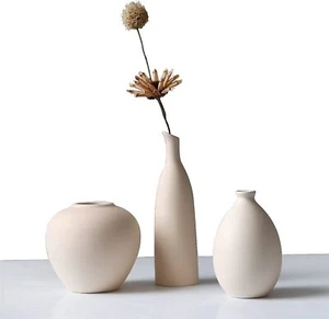 Ceramic Vase Set of 3Minimalistic Style Flower Vases  Rustic Home Decor - Beige - Picture 1 of 6