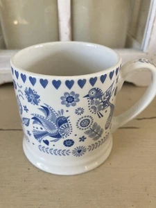 Queens Fine China Mug Penzance Blue White Small Cup New Birds flowers Hearts - Picture 1 of 9