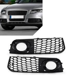 Black Front Bumper Fog Light Grille Cover Honeycomb For Audi A4 B8 2009-2012 - Picture 1 of 9