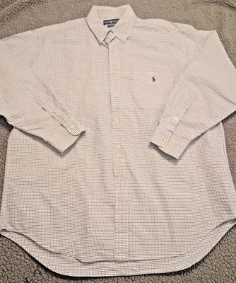 Camisa Ralph Lauren Hombre Grande Blanca Cuadros Oxford Camisa Grande Abotonada 112925 Foto 1 de 4