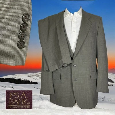 Jos A Bank USA Made 2 Piece Suit Mens 42L 44L 33x29 Green Wool Two Buttons - Image 1 of 4