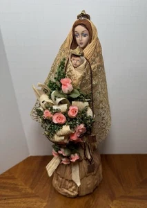 Vtg.Russian Corn Husk Handmade Christmas Madonna & Child Mary Jesus King - Picture 1 of 6