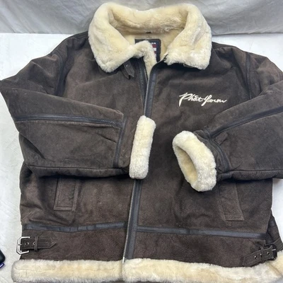 Vintage Y2K Phat Farm Jacket Mens 6XL Shearling Suede Bomber Aviator Coat Brown - Image 1 of 4