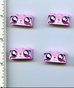 LEGO x 4 Bright Pink Brick 1 x 3 with Cat Face Wide Eyes Watering Sad Unikitty - Picture 1 of 1
