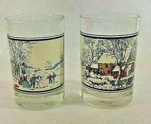 JUEGO de 2 vasos de invierno vintage Arbys Currier and Ives serie de coleccionista - Imagen 1 de 4