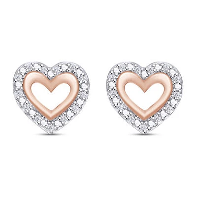 Aretes de plata de ley con contorno de doble corazón de diamantes naturales de 1/20 quilates Foto 1 de 4