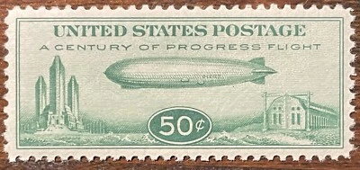 C18 Air Mail 50 Cent Green Baby Zeppelin, MNH, Max SCV $75 - Beautiful Stamp - Image 1 of 2