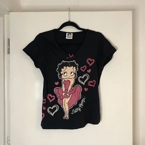 Authentic rare vintage 90s 00s Betty Boop black and pink glitter T-shirt top - Picture 1 of 3