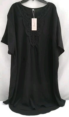 Camisa sin mangas de chifón negra pulóver cuello de encaje Fashin para mujer talla 3XL  Foto 1 de 4
