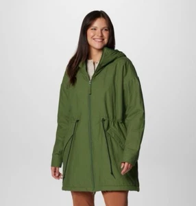 Columbia Women's Crystal Crest Quilted fleece lined hooded Jacket in green XXL - Picture 1 of 7