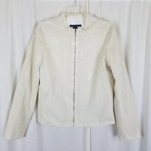 Kenneth Cole Reaction Cream PVC Mesh Dot Jacket Full Zip Up Womens size L Moto - Picture 1 of 6