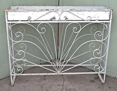 MID CENTURY SCROLLED WROUGHT IRON PLANTER WITH TIN LINER - Image 1 of 3