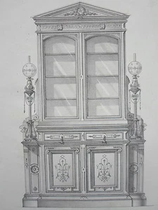 Buffet IN 2 Parts Style Greek Engraving The Store Furniture Victor Quetin Xixéme - Picture 1 of 2