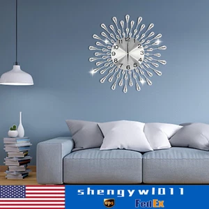 19.7 Inch Large Wall Clock Modern Big Crystal Non-Ticking Quiet Wall Clock Decor - Picture 1 of 18