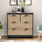 Modern Chest of 4 Drawers Rattan Storage Cabinet Wood Top Cupboard Bedside Table