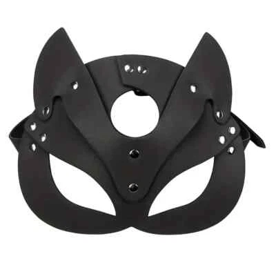 1pc Pu Leather Cosplay Sexy Fox Mask Tail Mask Half Cat Mask Eye Halloween  - Image 1 of 2