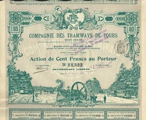 FRANCIA TRAMWAY OF TOURS certificato stock/obbligazione 1898 - Foto 1 di 1