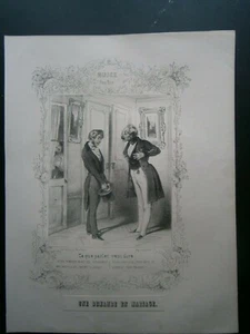 Gravure satyrique humoristique 19°: Une demande en mariage - Bild 1 von 1