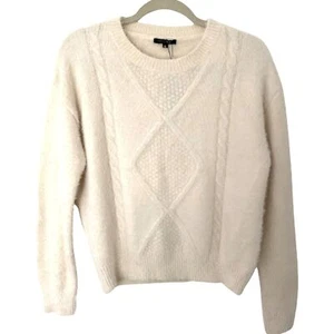 NWT Papermoon Fuzzy Diamond Cable Stitch Crewneck Cream Sweater Sz M - Picture 1 of 5